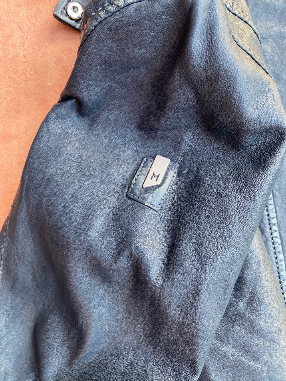 Mauritius Blue Black Leather Moto Jacket Sofia 4RF - Picture 9 of 16